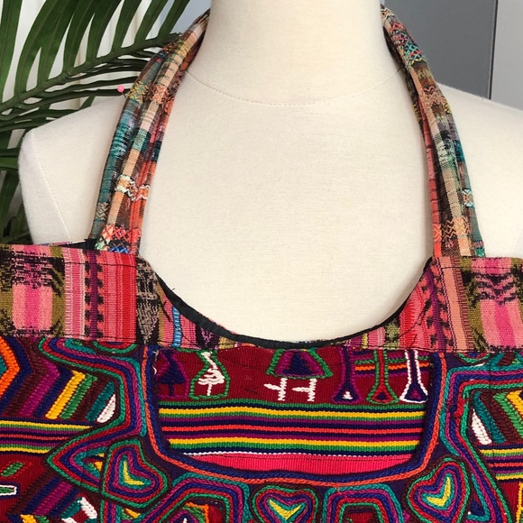 Guatemalan Colorful Geometric embroidery Tote Bag - Picture 4 of 15